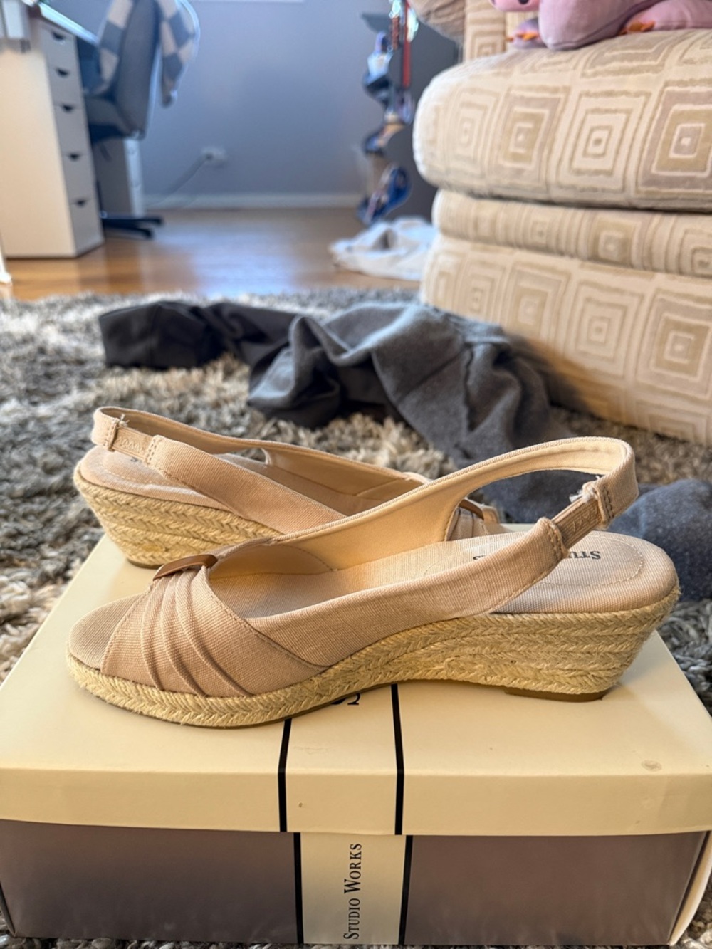 Studio Works Nude/Tan Espadrille Slingback Wedge Sandals